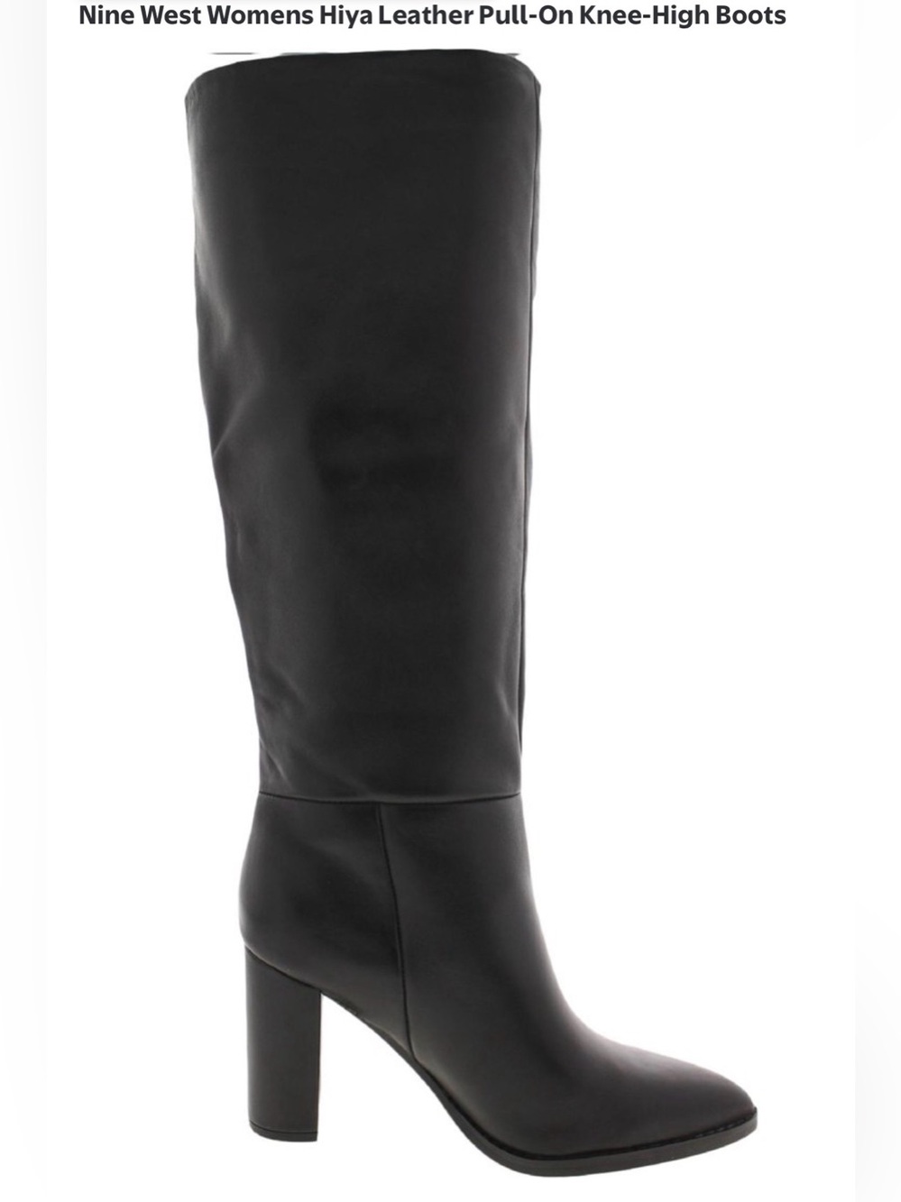 Nine West Hiya Black Tall Leather Block-Heel Boots - Picture 2 of 6